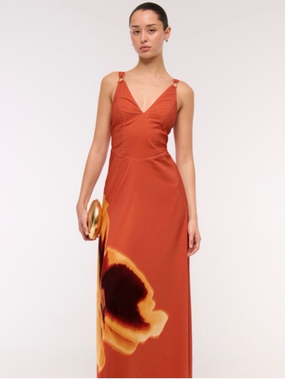 Abercrombie & Fitch Rust Orange Maxi Dress with Yellow Floral Accent